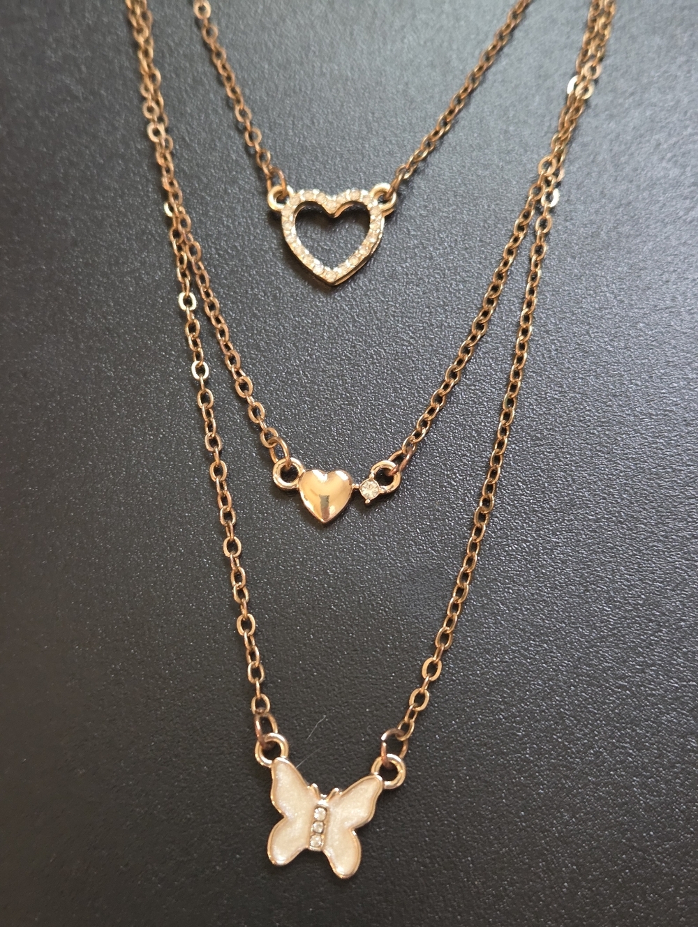 Chic Gold Layered Necklace with Heart and Butterfly Charms